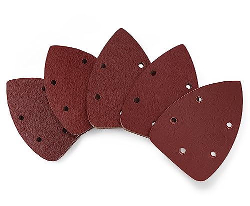 Jamiikury 50pcs Mouse Sander Sandpaper Assortment Kit, 5 Hole Detail Sander Sandpaper Palm Sander Paper Mouse Sanding Pads Hook and Loop Sanding Sheets - 40/80/120/180/240 Grit
