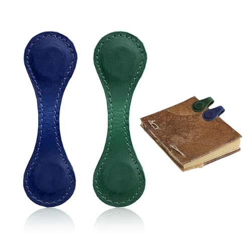 2 Pieces of Magnetic Book Holders, Magnetic Bookmarks, Magnetic Leather Bookmarks, Book Bookmarks, Magnetic Clips, Magnetic Book Holders, Double-Sided Ledger Clips (Dark Blue, Green)
