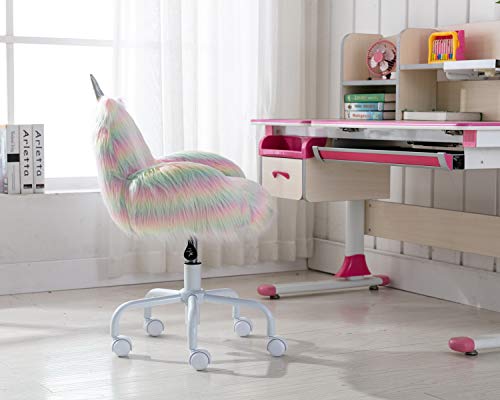 image for CIMOO CIMOTA Cute Girls Desk Chair for Kids Furry Rainbow Color Study 