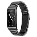 Shangpule Compatible for Fitbit Charge 3 and Charge 3 SE Bands, Stainless Steel Metal Replacement Strap Bracelet Wrist Band Accessories for Charge 3 Smart Watch Women Man Large Small (Black)