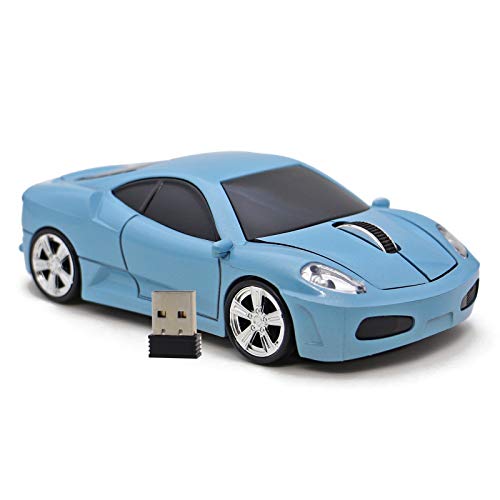 DAY DAY HAPPY Souris d'ordinateur USB 2.4 GHz Voiture de Course Souris Optique Souris sans Fil 3D pour Windows et Mac (Blue)