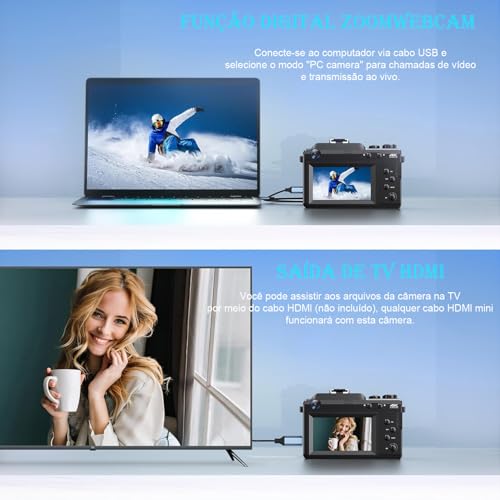 64 Megapixels Camera Digital, Wifi Incorporado Camera Fotografica, Câmera Mirrorless Digital Preta - Filmadora 4K Ultra HD, Alta Resolução, Câmera Vlog Leve e Portátil para Viagens, Estilo Retrô - Imagem 4