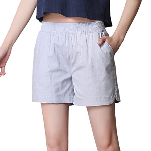 Short taille haute femme en coton et lin vert militaire pour l'été