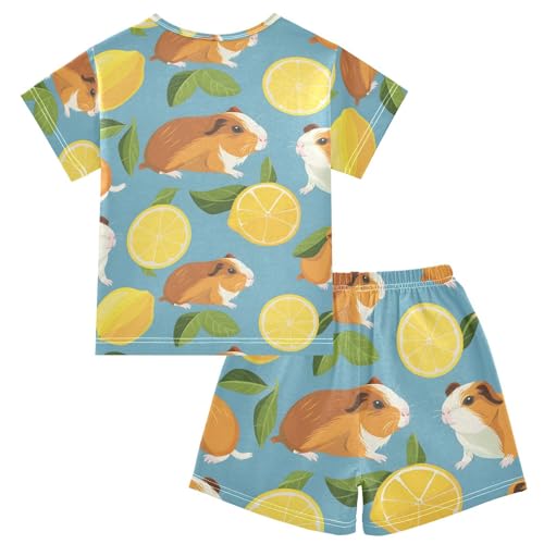 ALAZA Guinea Pig Lemon on Blue Pajamas Short Sleeve 2 Piece Sleepwear Top and Bottom Pajama Set Unisex2