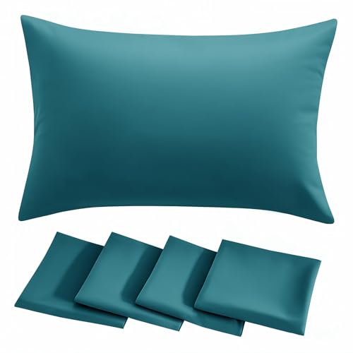 RUIKASI Teal Pillow Cases 4 Pack - Teal Plain Pillowcases with Envelope Closure Breathable Premium Brushed Microfiber Set of 4 Pillow Covers Standard 50x75 cm