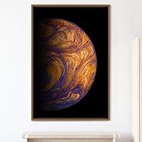 Framed Canvas Wall Art Planet Astronomy & Space Bedroom Colorful Contemporary Moon Multicolor Photography - 16x24 inches