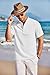 COOFANDY Men Casual Henley Tee Shirt Short Sleeve Band Collar Summer Beach Textured T-Shirt White