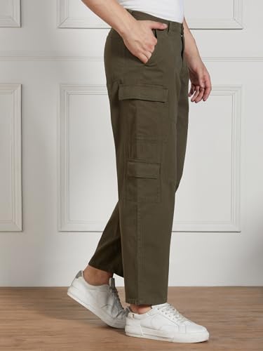 Image of Dennis Lingo Men Cotton Lycra Solid Stretchable Cargo Trousers