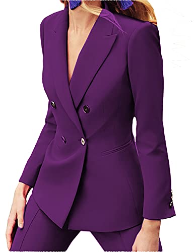 JinXuanYa Women's Business Suit Double Breasted Slim Fit 2 Piece Work Lady Blazer Jacket,Pant Suits4