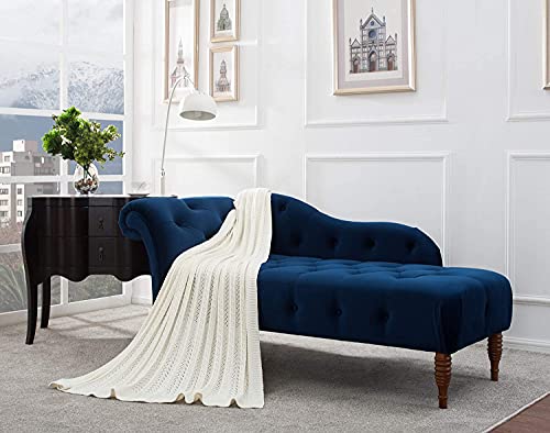 Image of Home Samuel Chaise Lounge Velvet Chaise Luxury Couch (Navy Blue)