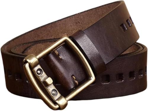 QMOWIZ Cinturón de Dama Cinturón en dificultades Corturas de Chimenea de Cuero de Grano Completo Cinturas de Orificio Cuadrado Cinturas de Hebilla Cinturón de Cintur