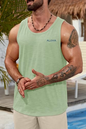 Image of VOGSTART Mens Graphic Muscle Tank Top Beach Slub Cotton Sleeveless Shirts | Design, Print, Casual, Summer, Vacation, Holiday, Surf, Hawaiian, Workout, Vintage, Tropical