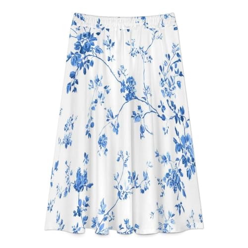 Floral Women's Casual Plisse Midi Skirt, Elastic Waisted Swing Skirt2