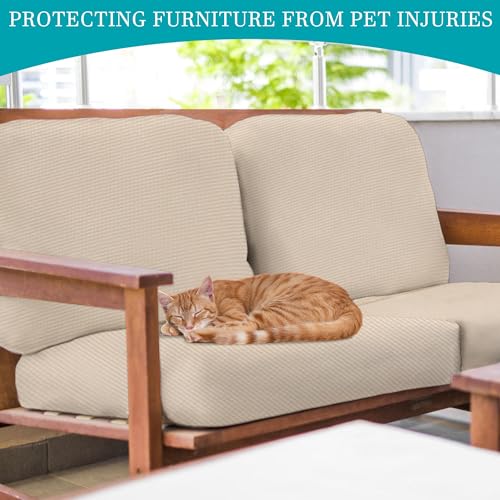 Image of 12Pcs Stretch Patio Cushion Covers,Outdoor Couch Covers Replacement,Outdoor Couch & Sofa Slipcovers,for Patio Furniture Cushion Covers,Washable Reusable Furniture Protector (Beige,Cover Only)