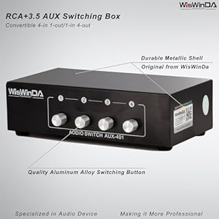 4-in 1-Out RCA 3.5mm AuxAudio Switch Box Audio Converter 4 Channels 1-in 4-Out Passive Audio Selector Switcher Box Connectors (RCA+AUX 4IN-1OUT/1IN-4OUT)