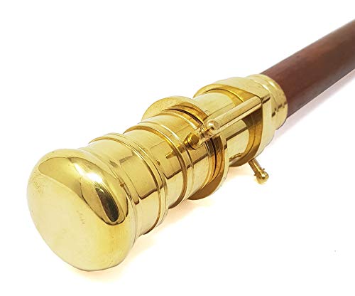 Brass Nautical - Telescope Walking Stick Costume Wooden Cane Foldable Rosewood Stick Steampunk Style (Polished Brass) - Thumbnail 7
