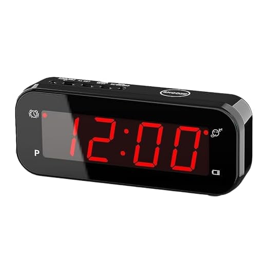 Small Digital Alarm Clock with Temperature Display - Battery Operated,Adjustable Brightness,Snooze,12/24Hr,Cordless,Night Mode - Ideal Beside Clock for Bedroom Desk Travel (Red Display)