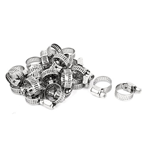 Aexit Adjustable 10-16mm Clamps Range 8mm Width Worm Drive Hose Clamp Silver Tone Strap Clamps 25 Pcs