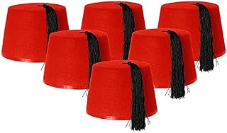 PACK OF 6 FEZ HATS RED FANCY DRESS COSTUME ACCESSORY CAPS - RED FELT FEZ WITH BLACK TASSEL - UNISEX FELT FEZ HAT FOR MEN AND WOMEN - PERFECT FOR FANCY DRESS PARTIES