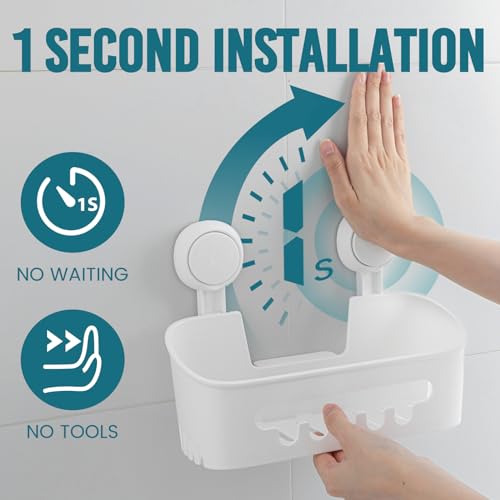 Image of TAILI Shower Caddy Suction Cup 2 Pack, Heavy Duty Bathroom Organizer, Removable Shelves for Inside Shower, Shampoo, Waterproof Suction Plastic Storage for Bathroom Accessories Holder, White