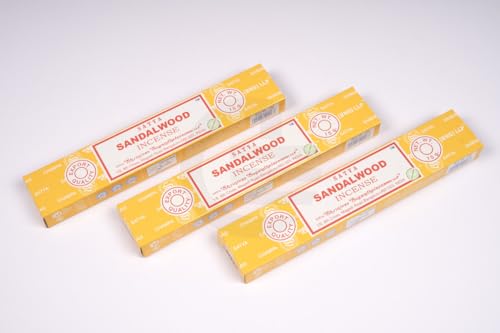 Original Satya Sandalwood Incense Sticks Gift Pack of 3X 15G for Aromatherapy Spa Yoga Weddings Meditation Healing Positivity and Relaxation by Greensense