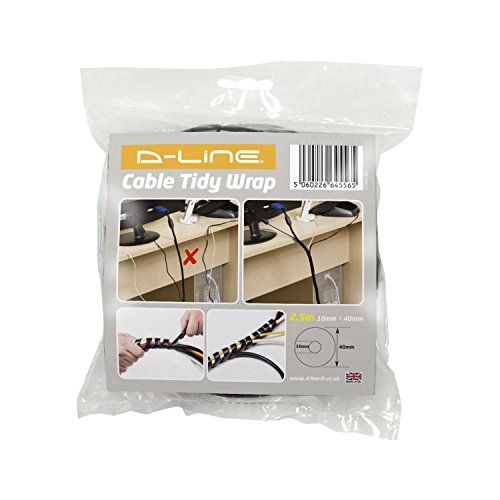 D-Line CTW2.5B Raccogli Cavi | Spirale Raccogli Cavi | Raccogli cavi Spiralato | Guaina a Spiarle Per Cavi Elettrici | Copricavo Spirale | 2,5 m Lunghezza - Nero