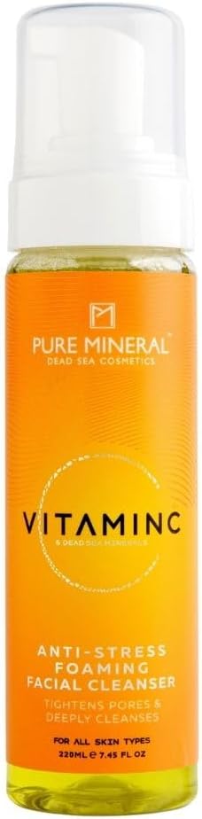 Pure Mineral – Anti-Stress Foaming Facial Cleanser – Dead Sea Minerals, Vitamin C, Deep Cleansing, All Skin Types – Without Silicones, Sulphates, Parabens – 220ml