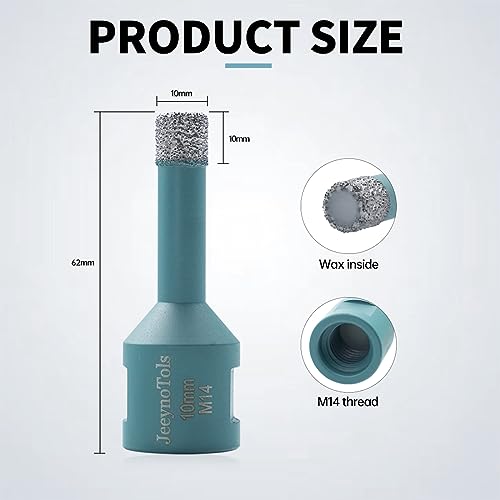 JeeynoTols Dry Diamond Core Drill Bit 2pcs 10mm - Tile Drill Bit Porcelain Ceramic Tile Granite Marble Hole Saws with M14 thread - Image 3