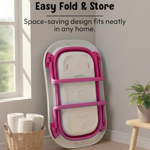 Image of StarAndDaisy Baby Bath Tub for 0 to 5 Years /Bath Tub for Kids 0-3 Years, Tub for Girls & Boys with Foldable Legs, Easy to Store -Pink