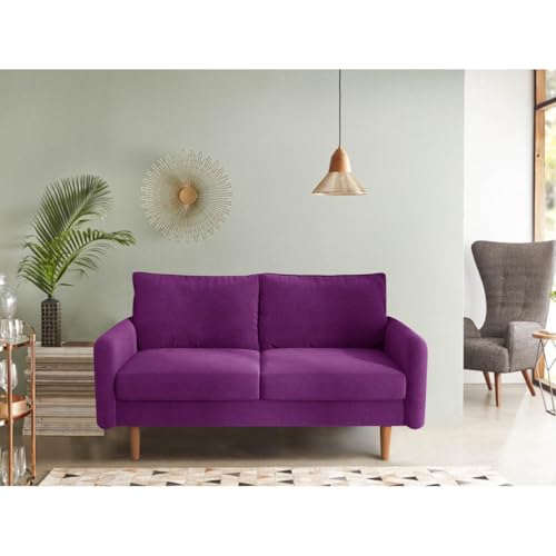 Image of Morrone Velvet Loveseat 2-Seater Sofa, Modern Upholstered Couch for Living Room, Bedroom and Office, Plush Cushion Accent Seating Furniture (Purple, 2 Seater)