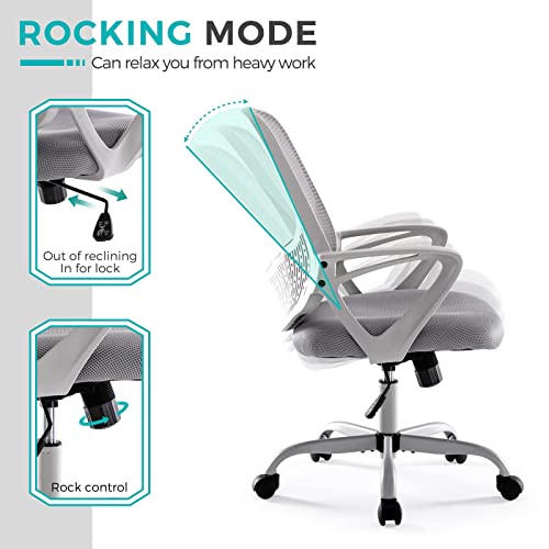 Desk Chair Ergonomic Office Chair, Mid Back Mesh Home Office Chair With Wheels, Breathable Swivel Computer Chair With Lumbar Support & Armrests #TOP5