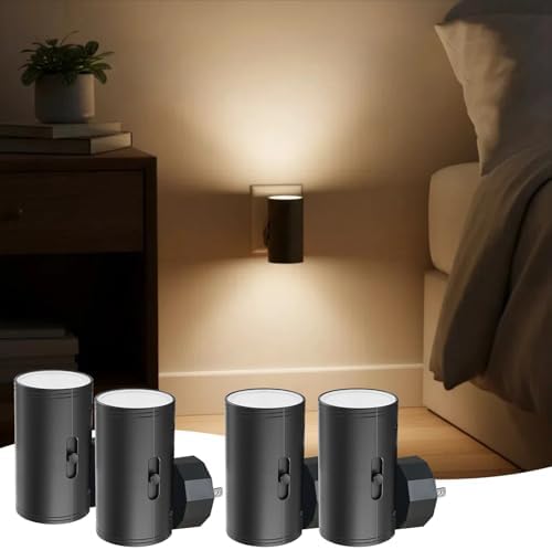 TSEXES 4 Pack LED Night Light Plug in, Dusk to Dawn Sensor,5-300LM Adjustable Brightness, Soft White 3000K,Dimmable Night Lights for Kitchen,Hallway Bedroom,Stairs