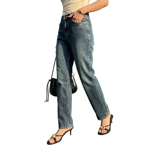 Image of Urbano Fashion Women's High Rise Straight Fit Washed Jeans Non-Stretchable