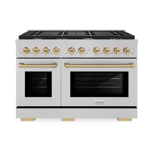 Comparison: Best Stove And Oven 2 ZLINE Autograph Edition 48 in. 6.7 cu. ft. Paramount Double Oven Dual Fuel Range with 8 Burner Gas Cooktop in Satin Stainless Steel and Champagne Bronze Accents (SDRSZ-48-CB)