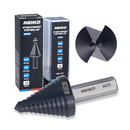 Image of NEIKO 10618B Step Drill Bit, 1 Step 7 /8 inch Straight M35 Cobalt, AlTiSiN Coated, 3 /8 inch Tri-Flat Step Bits for Steel, Metal, Wood, Plastic, Unibit Cone Drill Bits, Two Flute