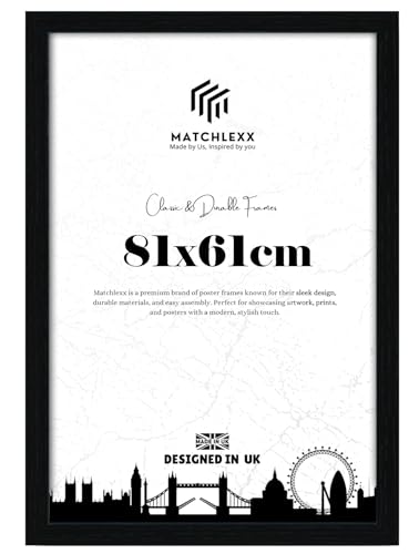 MatchLexx Modern Black 81x61 cm Poster Frames | Mdf Wooden Shatter-Proof Styrene Portrait & Landscape | Jigsaw Puzzle Photo Movie Frame | for Home Office & Livingroom