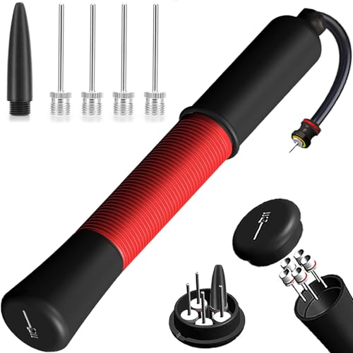 Ballpumpe mit Nadelaufbewahrung (Niemals die Nadel verlieren) Basketballpumpe mit 5/10 Nadeln und ausziehbarem Kabel für Fußball, Basketball, Volleyball, Rugby Ball - Großartig für alle Bälle