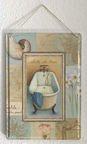 Blechschild Badewanne Tulpe Narzissen Muschel Nostalgie Metall Deko Schild 20X30 cm - 3
