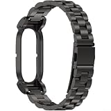 Linhexis Cinturino di ricambio in acciaio inox per Fitbit Air, cinturino di ricambio con tre perline, chiusura sicura leggera (nero)