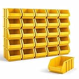 Rodopi 26er Set Stapelboxen, Größe M | Sichtlagerkästen 230x150x130mm | Robuste Lagerboxen für Werkstatt, Garage, Keller | Aufbewahrung für Kleinteile & Werkzeug | Sortierkästen Gelb