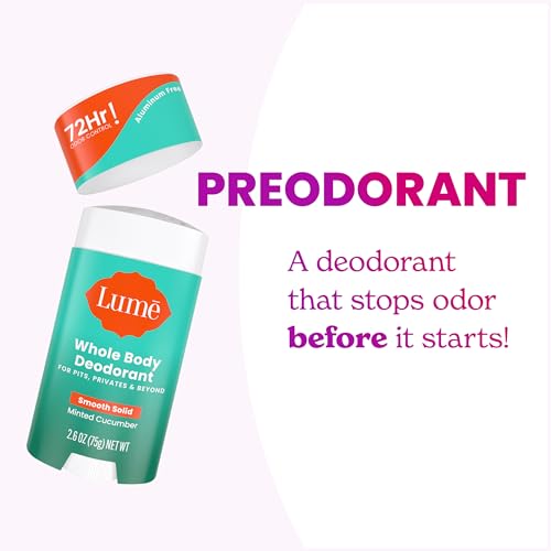 Image of Lume Whole Body Deodorant - Smooth Solid Stick - 72 Hour Odor Control - Aluminum Free, Baking Soda Free and Skin Loving - 2.6 Ounce (Pack of 3) (Minted Cucumber)