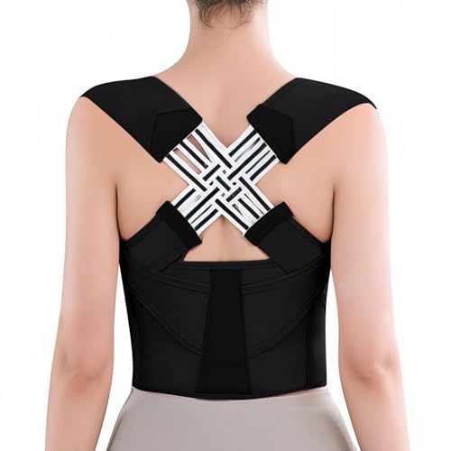 QFE Back Brace Posture Corrector for Women and Men Shoulder Straightener Hunchback Adjustable Support Upper Comfy Correction Back Pain Relief Scoliosis Lumbar Spine Upgraded (Black, Medium)