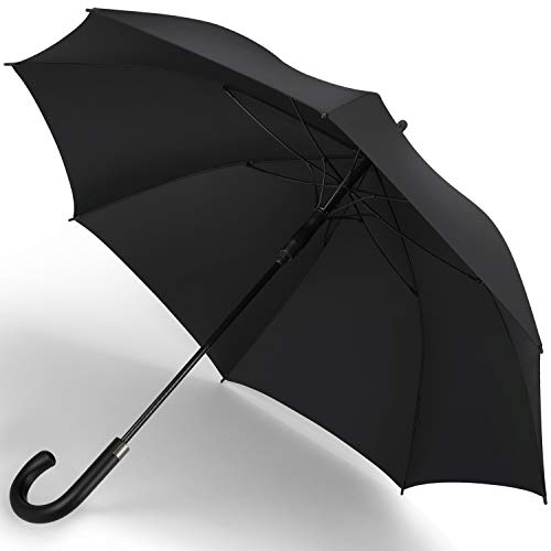 SHIO MOKU 傘 長傘 メンズ レディース 大型 130cm 耐強風 グラスファイバー ワンタッチ 大きい 撥水 軽量 丈夫 梅雨対策 通学 通勤 結婚式 葬式など 収納ポーチ付き 1年保証 (ブラック)