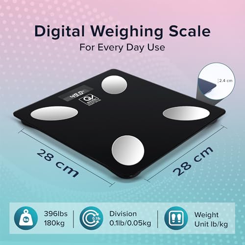 Image of Q DEVICES Bluetooth Smart Weighing Machine for Body Weight, Digital Body Composition Analyzer with 9 Health Metrics, BMI & Fat%, App Sync, Free Diet Consultation, 1-Year Warranty (Black)