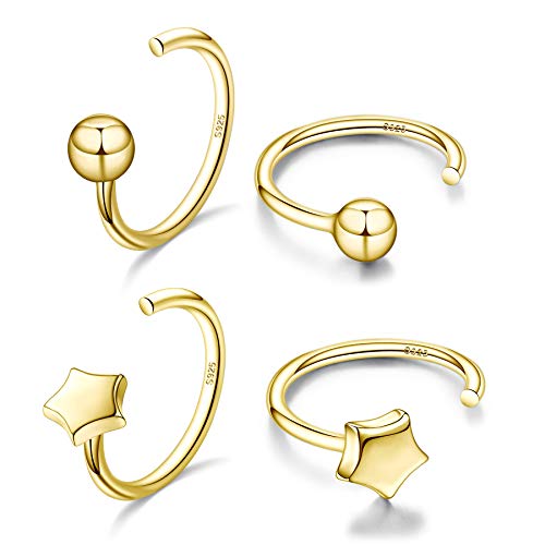 Image of CHIC & ARTSY 925 Sterling Silver Half Hoop Earrings for Women, Small Huggie Hoops Set with Ball Bar Star Moon Cross & Pearl, Lightweight Comfort Fit Everyday & Sleep Earrings