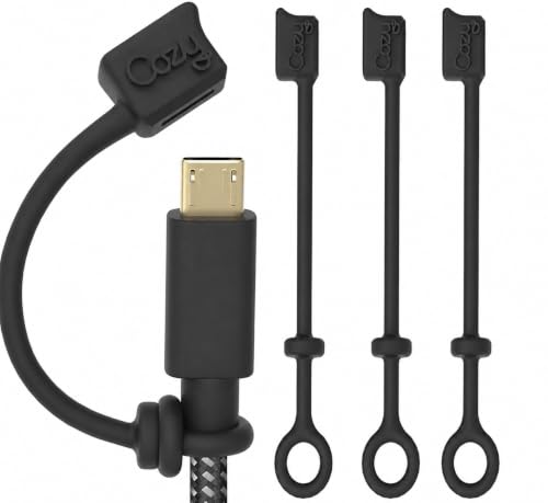 Cozy Silicone Caps for Micro-USB and Apple Lightning Cables, Anti-Lost Charging Cord Tether with Dust Protection, Black, 4-Piece Cozy Silicone Caps for Micro-USB and Apple Lightning Cables, Anti-Lost Charging Cord Tether with Dust Protection, Black, 4-Piece