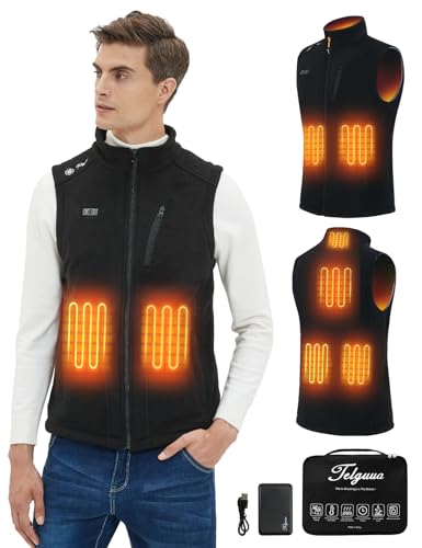 Telguua Fleece Heated Vests for Men, Men's Heated Vest with Battery Pack Included, Fleece Lightweight Warm Electric Vest for Men