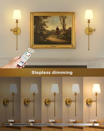Image of Joosenhouse Battery Operated Wall Sconces (Set of 2), Wireless Dimmable Wall Lights, 9 RGB Color Options, 24.8-inch Brass Indoor Wall Lamps, for Decorating bedrooms, Living Rooms, and hallways