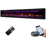 Dreamflame 88' WiFi-Enabled Electric Fireplace Inserts, Smart Control via Alexa or App, Recessed & Wall Mounted Fireplace Heater with Thermostat, Slim Frame, Multi-Color Combinations, Black