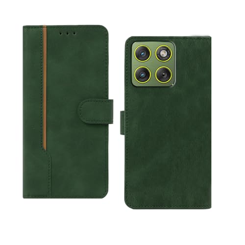 Image of amazon basics Moto Edge 70 5G Flip Cover | Card Pockets Wallet & Stand | Flip Cover for Moto Edge 70 5G (Green with Beige Strip)
